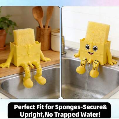 3D Printable Movable Drip Tray Figurine With Suit-Style Design & Drip Drainage System - Plastic Sink Suitable For Kitchen Counter, Sponge Holder, Drying Rack For Dishcloths, Water, Multi-Color Options