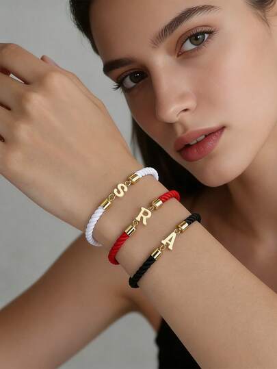 1 Piece Fashionable And Exquisite Stainless Steel Double Ear A-Z, With 26 English Letters For Free Adjustment And Pullable String, Suitable For Women's Daily Casual Wear And As A Gift For Festivals And Parties!