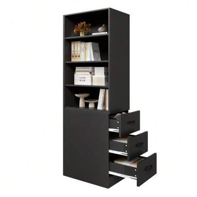 180 Cm High, Extra Narrow Bookcase With Side Drawers - Adjustable Shelves, Interchangeable Left And Right, Suitable For Small Spaces - Sideboard, Living Room Cabinet, Bookcase