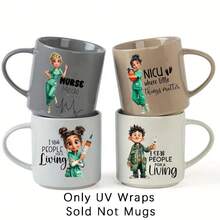 12pcs/Set Of Cute Nurse Pattern UV DTF Transfer Stickers, Suitable For Mugs, Water Cups, Water Bottles, Crafts, Art - Easy To Apply Craft High Viscosity UV DTF Transfer Paper (Mugs Not Included, Only Transfer Stickers Included) - Multicolor - View 5