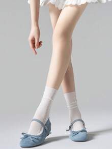 1/3/6 Pairs Women White Lace Hollow Out Socks, Heart Pattern Mid-Calf Socks, Sweet Lolita Style Socks, Straight Tube Socks Without Heels - White - View 7