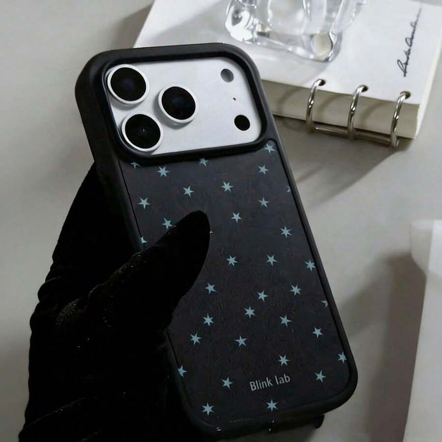 Shiny Starry Transparent Phone Case, Compatible With 17 Pro Max/16/15/14/13/12 Pro Max/11, Cute Dreamy Shiny Shock-Proof Protective Cover, Korean Style Gift - Black Background With Blue Stars - View 1