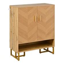 Modern, Minimalist Shoe Cabinet, Unique Wood Grain, Golden Iron Frame, Two-Door Storage Cabinet, Narrow Shoe Cabinet, Shoe Rack, Shoe Cabinet For Hallway/Entrance Hall - View 7