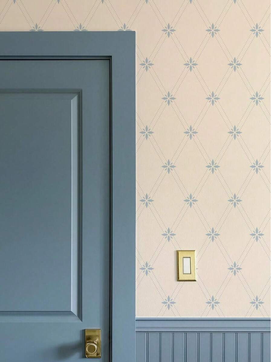 Farmhouse Style Star Wallpaper - Retro Plaid Removable Or Non-Adhesive Wallpaper, Customizable Colors - 1PC - View 1
