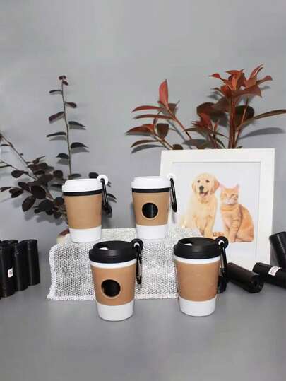便携式宠物粪便垃圾桶，创意咖啡杯造型狗粪收纳设计，户外行走垃圾袋支架