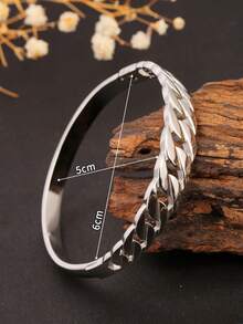 1pc Polished Chain Link Stainless Steel Bangle, Versatile Elegant Luxury Aesthetic, Suitable For Women's Daily And Party Wear, Gift For Girlfriend, Material, Timeless Classic Design, Minimalist Style For Daily Wear - Chain Bracelet - View 4