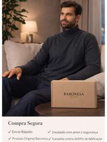 Baronesa Tricot Cacharrel Men's Cold Weather Blouse High Neck Knitting - 藏蓝色 - 查看 8