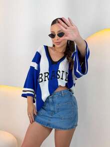 Knit Blouse Brazil Core World Cup - 藍色 - 查看 2