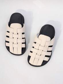 1 Pair Girls' Beige Woven Thick-Soled Non-Slip Slide Sandals For Everyday Casual Use - Beige - View 6