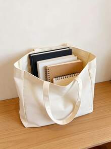 3/1pc Canvas Tote Bag, Thick Durable Daily Commuter DIY Design, Minimalist Elegant Bridesmaid Wedding Gift Bag, Large Capacity Travel Shopping - Beige - View 5