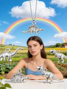 30/50/100/200/300 Pcs Vintage Silver Dinosaur Pendant Set - Alloy Animal Pendants, Suitable For DIY Jewelry, Necklace And Bracelet Making - Silver - View 3