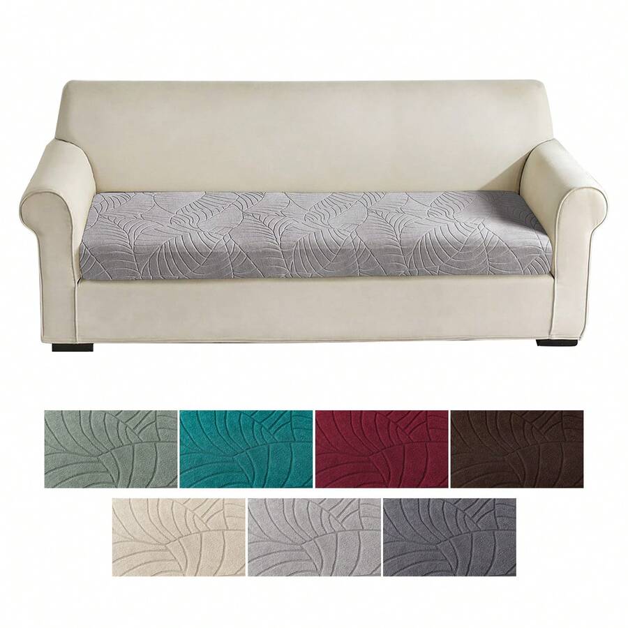 1-Seater 2pcs Set / 2-Seater 3pcs Set / 3-Seater 4pcs Set Waterproof Jacquard Big Leaf Sofa Seat Cushion Cover, Elastic Jacquard Sofa Slipcover, Furniture Seat Pad, Machine Washable - Lake Green - View 1