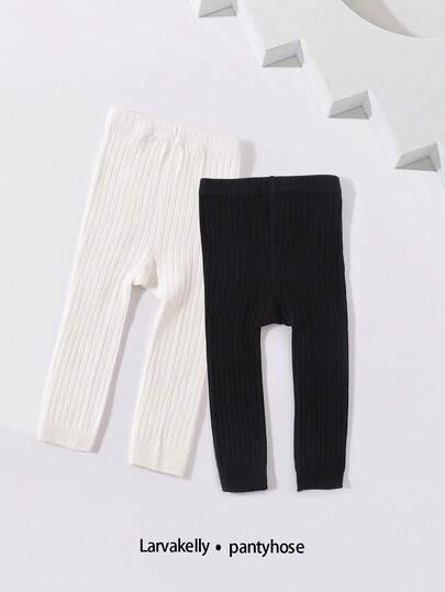 2pcs Kids' Simple Versatile Ribbed Cotton 7/8 Length Leggings, Children's All-Match Solid Color Skinny Tights, Suitable For Daily Life, Vacation, All-Match Outfit Matching Accessories