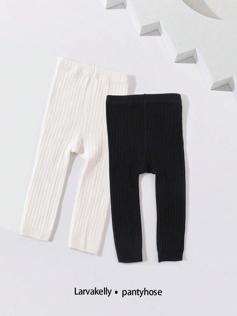 2 buah Legging Katun Bergaris Sederhana dan Serbaguna untuk Anak-anak, Panjang 7/8, Celana Ketat Anak-anak Warna Polos, Cocok untuk Kehidupan Sehari-hari, Liburan, dan Aksesori Pendamping Pakaian Serbaguna - MultiWarna - View 1