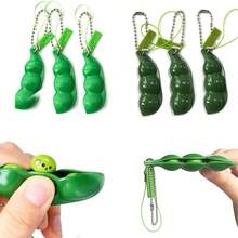 Pea Pod Squeeze Fidget Keychain - Edamame Stress Relief Toy For Skin Picking & Anxiety, Portable 2-Color Decompression Pea Bean Keyring, Fun Party Favor & Sensory Toy For All Ages(Light Green) - Green - View 7