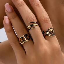 3pcs Fashionable Elegant Vintage Leopard Print Circle Design Open Ring Set, Suitable For Women's Daily Wear - Multicolor - View 6