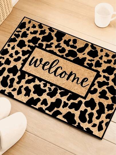 1件棕色豹纹迎宾垫 - 防滑、可水洗，适合家居装饰，可用于玄关、浴室、厨房和卧室；浴室垫、冬季家居装饰和圣诞礼物。适合室内和室外使用。