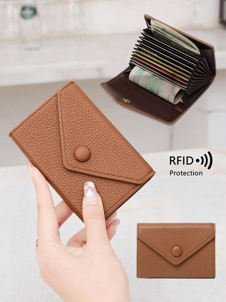 CHARM INFINITE Litchi Embossed Multiple Card Slots Flap Button Decor Card Holder Card Holder Wallet Business Card Holder Credit Card Holder Card Holder Women For Women Wallet Mini Wallet Purse Wallet Card Wallet Rfid Wallet - Pink - View 1