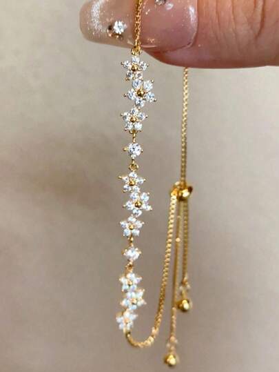 1件装不锈钢法式浪漫花卉手链，甜美风格女士饰品