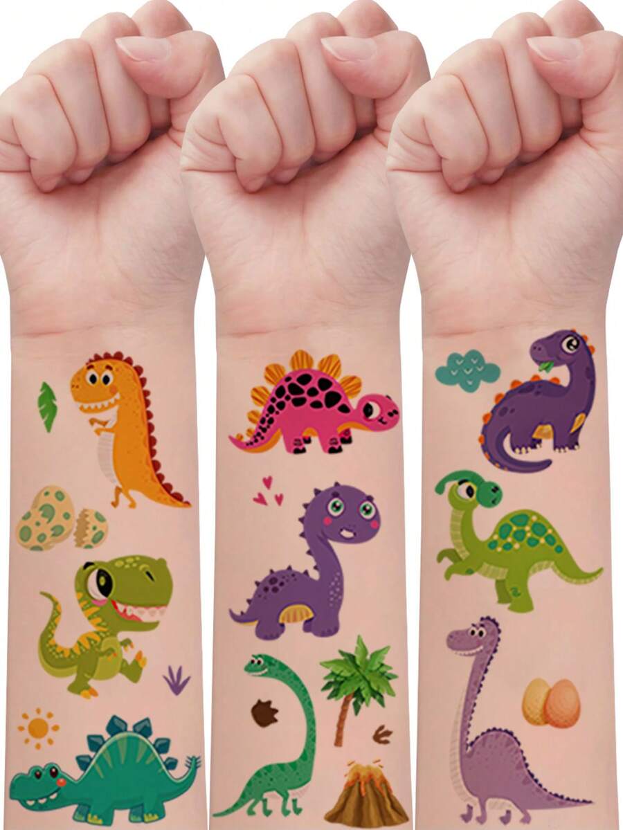 10张110种图案，卡通恐龙纹身贴纸，可爱恐龙防水临时纹身贴纸，身体手臂彩绘趣味贴纸，可持续2-5天 - 彩色 - 查看 1