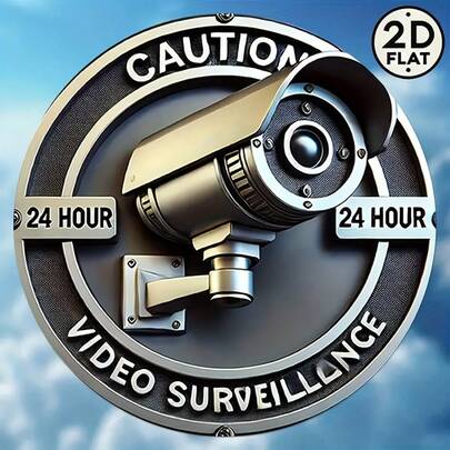 2D Flat, 1pc 2D Flat Room Decor, Surveillance Alarm, Vintage 8x8 Round Metal Sign, Art Decor, 24-Hour Video Surveillance Area, Ideal Gift For Home Or Office, Suitable For Living Room Or Cafe, Perfect Indoor/Outdoor Choice, Room Decor Preferred, 2D Flat, Pre-Drilled Holes, Style As Shown In Size Chart