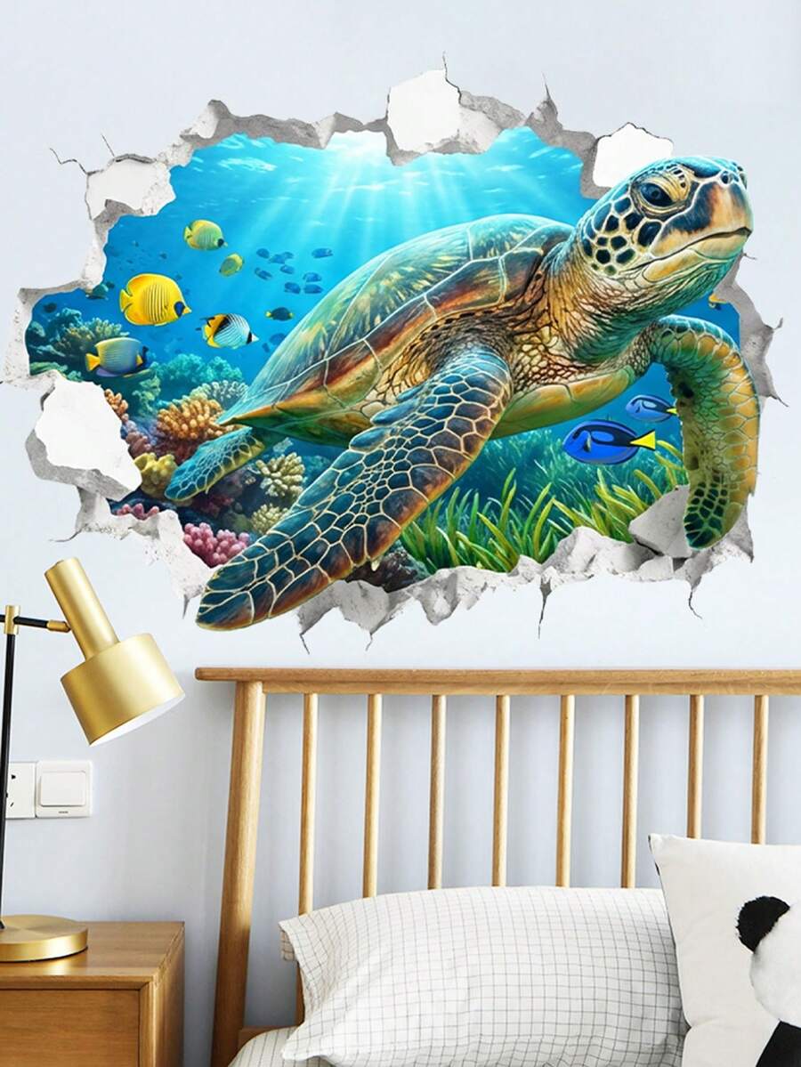 Hình dán tường 3D hình rùa biển, decal dán tường bằng vinyl có thể tháo rời với hình ảnh cá dưới nước, thích hợp cho phòng ngủ trẻ em, phòng tắm, phòng trẻ sơ sinh. - Nhiều màu - Xem 1