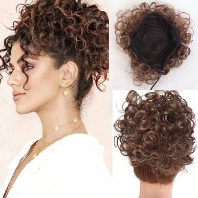 Synthetic Messy Bun Hair Piece 60g Elastic Drawstring Loose Wave Curly Hair Buns Hair Piece Extensions For Women Dark Brown