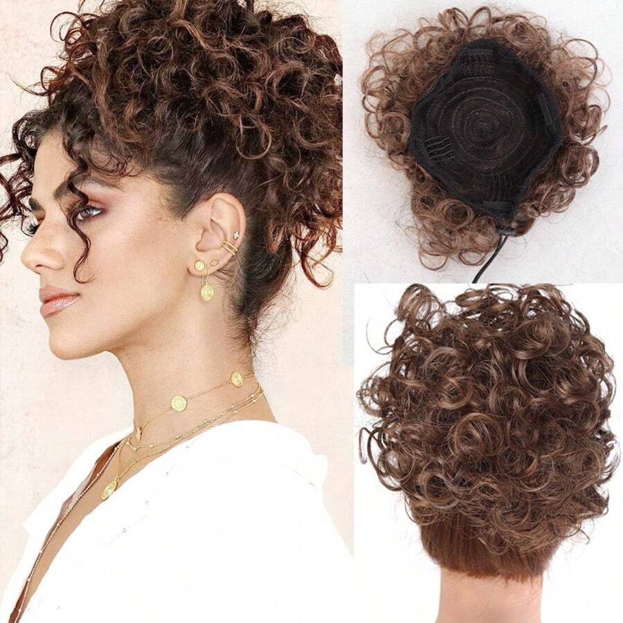 Synthetic Messy Bun Hair Piece 60g Elastic Drawstring Loose Wave Curly Hair Buns Hair Piece Extensions For Women Dark Brown - Dark Brown - View 1