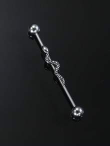 心形、蛇形、月亮工业风耳夹耳环，钛钢耳骨穿孔耳环 - 長耳骨釘愛心耳環 - 查看 13