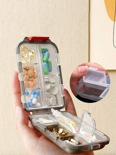 1 pieza/Caja de píldoras con 10 compartimentos, Caja de medicación diaria, Estuche de píldoras, Bolsa de píldoras, Caja de píldoras de bolsillo, Organizador de vitaminas, Contenedor divisor de aceite de pescado, Caja de almacenamiento de píldoras a prueba de humedad, Caja de píldoras de viaje portátil, Compartimentos para medicamentos y vitaminas, Almacenamiento para dosis diaria, Bolsas de píldoras reutilizables para 7 días/28 días de suministro, Diseño desmontable, Portátil para llevar, Antioxidante, a prueba de humedad, a prueba de polvo, adecuado para escritorio, hogar, baño, viaje, exterior