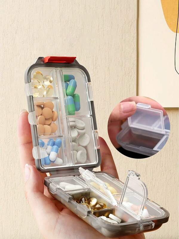 1pc/10 Compartment Pill Box, Daily Medication Box, Pill Case, Pill Pouch, Pocket Pill Box, Vitamin Organizer, Fish Oil Divider Container, Moisture-Proof Pill Storage Box, Portable Travel Pill Box, Compartments For Medications And Vitamins, Storage For Daily Dose, Reusable Pill Bags For 7 Days/28 Days Supply, Detachable Design, Portable For Carrying, Anti-Oxidation, Moisture-Proof, Dust-Proof, Suitable For Desk, Home, Bathroom, Travel, Outdoor