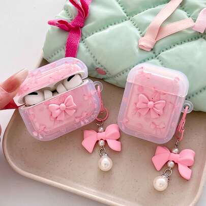 Heart Flower Bow Design Case With Bow Charm, Compatible With Apple 4, Pro 3/Pro 2/3