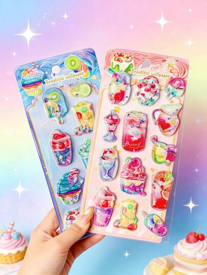 Random Style 1PC Food, Ice Cream, Cake Three-Dimensional With Water Shake Sticker, Suitable For Children's Scrapbooks And Diaries, Suitable For Decorating Mobile Phones, Laptops, Suitcases, Water Cups, Skateboards, Notebooks And Guitars. Perfect For Daily Use, Children's Birthday Gifts, Back-To-School Preparations, Travel Accessory Combinations And Teen Room Decoration.