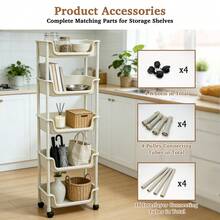 5-Tier White Rolling Storage Cart With Wheels, Heavy Duty Plastic Organizer, Easy Assembly Utility Shelves For Kitchen, Bathroom, Bedroom, Office, Living Room - 查看 8