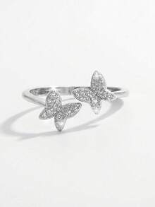 1枚闪亮优雅浪漫925银立方氧化锆蝴蝶可调节戒指，适合约会、婚礼、日常佩戴，增添魅力，亦可作为礼物。 - 銀色 - 查看 1