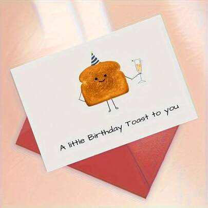 1pc Whimsical Toast Birthday Card With Envelope - Cute & Funny Greeting For Him Or Her, Perfect For Celebrating Special Occasions, Greeting Card