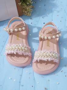 Spring/Summer Fashion Pearl Flower Girls Sandals, Princess Baby Shoes - Pink - View 7