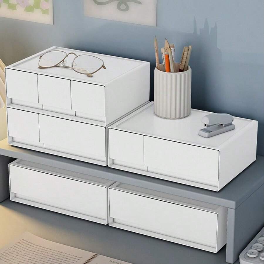 1pc First, Second, Third, Room, Living Room, Bathroom, Washroom, Dormitory, Storage Box, Desktop Plastic Storage Box, Cosmetics Drawer Organizer Box, Customizable Storage Box, Multi-Layer Stackable Jewelry Box, Desktop Storage Display Box