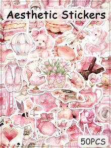 50pcs Pink Aesthetic Stickers Laptop Handbook Phone Case Decorative Decals - A - View 1