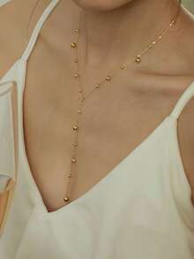 1 pieza Elegante collar minimalista de alta calidad con múltiples colgantes con borlas de acero inoxidable chapado en oro de 18K para mujeres, adecuado para uso diario, regalo de nicho (cantidad de cuentas aleatoria) - Amarillo Oro - Ver 1