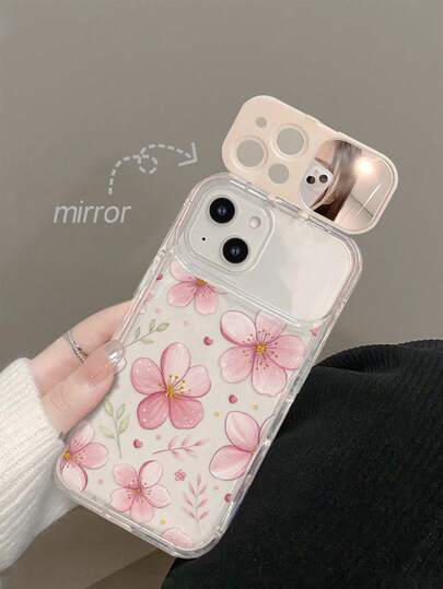 1个花卉图案简约时尚手机壳，带镜面支架，TPU防震保护套，适用于 17/17Pro/17 Pro Max/16/16 Pro/16 Pro Max/15/15 Pro/15 Pro Max/14/14 Pro/14 Pro Max/13/13 Pro/13 Pro Max/12/12 Pro/12 Pro Max/11/11 Pro/11 Pro Max