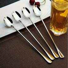 Stainless Steel Spoon Set - Extra Long Handle, Durable For Stirring And Scooping Iced Tea, Coffee And Ice Cream, Versatile Kitchen Essential - Multicolor - View 2