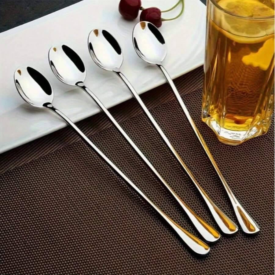 Stainless Steel Spoon Set - Extra Long Handle, Durable For Stirring And Scooping Iced Tea, Coffee And Ice Cream, Versatile Kitchen Essential