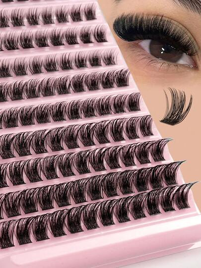 120pcs D-Curl 8-16mm Wide Stem DIY False Eyelash Clusters, Natural & Thick, Reusable Eyelash Set Suitable For Daily Life, Wedding, Date, Party, Music Festival, Spring, Travel, Etc.