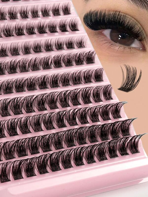 120pcs D-Curl 8-16mm Wide Stem DIY False Eyelash Clusters, Natural & Thick, Reusable Eyelash Set Suitable For Daily Life, Wedding, Date, Party, Music Festival, Spring, Travel, Etc.