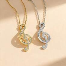 1 pieza Collar con colgante de nota musical de acero inoxidable, diseño elegante y de lujo versátil para primavera/verano, regalo de joyería - collar de nota musical - Ver 4