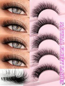 ENCHUW 5 Pairs False Eyelashes Fluffy Natural Look Lashes With Clear Band Faux Mink Lashes Fake Eyelashes Three-Dimensional Strip Lashes For Daily Wear - Black - View 1