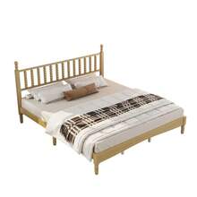 King Size Wood Platform Bed With Gourd Shaped Headboard,Retro Style Platform Bed With Wooden Slat Support,Walnut - Natural + Wood + King - View 6