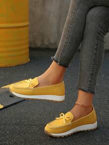 Thick Sole Comfortable Slip-On Rocking Shoes, Flatform Soft Bottom Flat Shoes, Khaki - Yellow - View 4