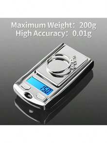 1pc Portable Digital Pocket Scale, 200g/0.01g Precision, Battery Powered Mini Electronic Scale, Suitable For Jewelry, Food, Automotive Detailing, With Keychain, Non-Rechargeable Button Battery - Black - View 5